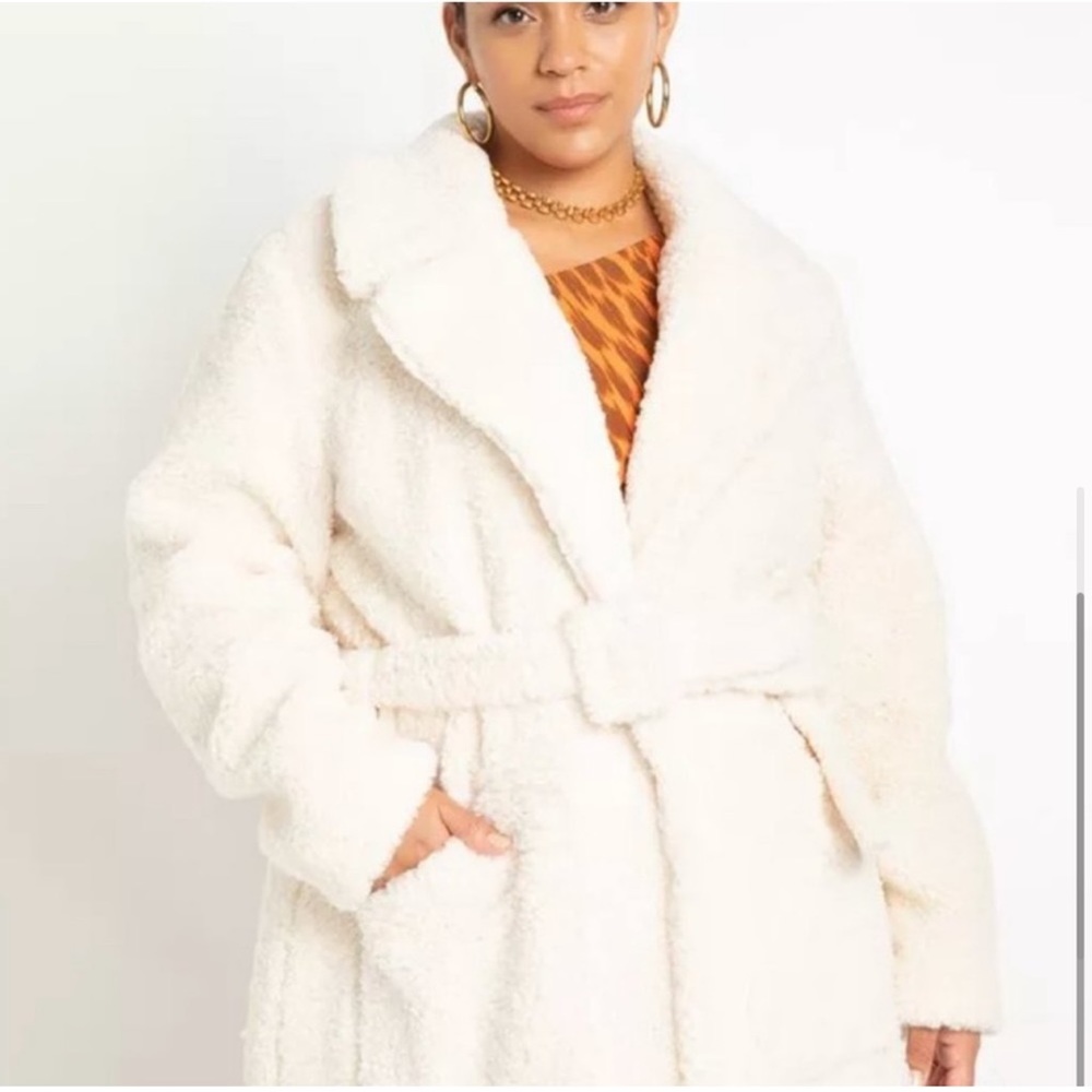 ELOQUII plus size teddy Sherpa coat with belt